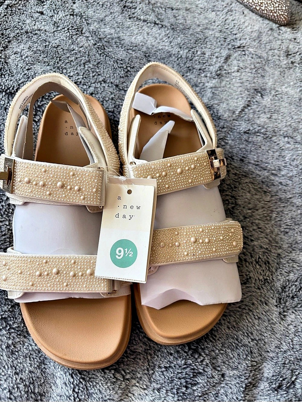 A New Day Women's Jasmine Pearl Slide Sandals with Memory Foam Insole Jasmine